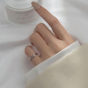 925纯银戒指女ins小众设计感简约线条，小指尾戒开口素圈个性指环