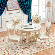 欧式圆形实木饭桌餐桌椅，组合大理石送转盘6人8人家用美式圆桌