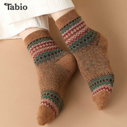 tabio提花羊毛袜子女，加厚保暖透气女袜ins潮网红款中筒袜