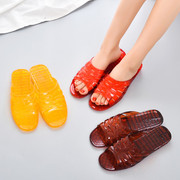 蝴蝶结透明水晶拖鞋妈妈，凉拖女塑料平跟家居软底防滑夏浴室(夏浴室)洗澡鞋