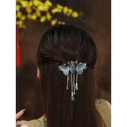 色刺绣蝴蝶流苏发夹弹簧夹后脑蓝勺0头花设计感小众2A79532年