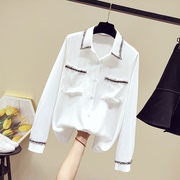 韩国白色雪纺衬衫女长袖2022年秋装超仙气质设计感小众上衣潮