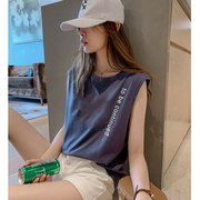 2023年夏季韩版大码时尚字母无袖背心女t恤内搭设计感上衣潮