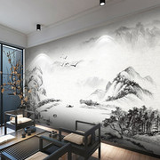 新中式黑白水墨山水画墙纸抽象泼墨壁纸客厅电视背景墙布影视壁画
