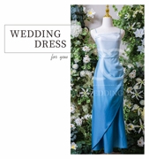 采吉海边婚礼蓝色渐变缎面伴娘姐妹礼服裙 长款高级感吊带裙