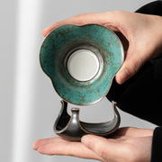 孔雀绿荷叶三角茶漏创意家用茶叶过滤器网陶瓷茶隔茶道茶滤茶具