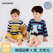 unifriend韩国儿童睡衣纯棉，男童套装夏季薄款家居服，半袖a类卡通熊