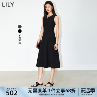 LILY2024夏女装气质通勤款复古优雅百搭修身无袖连衣裙小黑裙