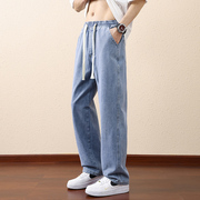 浅蓝色牛仔裤男夏季薄款宽松直筒阔腿裤子，潮牌青少年学生休闲长裤
