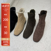 现韩国东大门2023冬保暖休闲羔羊毛毛绒面侧拉链低跟短靴棉靴