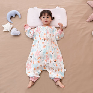婴儿纱布睡袋春秋四季通用夏季薄款连体睡衣，宝宝睡袋儿童防踢被