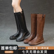 猫家真皮短靴女生2023春秋款，平底广东惠州品牌马丁靴真皮女生