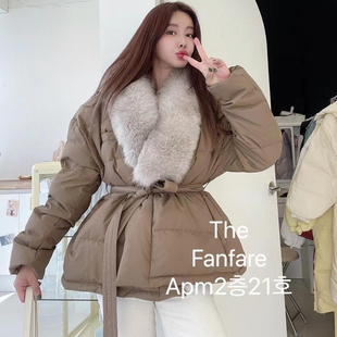 韩国东大门时尚高级感加厚保暖系腰带大毛领面包服羽绒棉服外套女