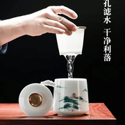 手绘陶瓷茶杯功夫茶具泡茶杯花茶，过滤杯德化白瓷茶水分离杯定制