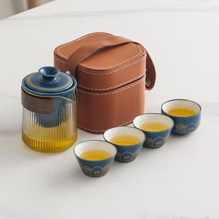 玻璃旅行茶具便携式防烫快客杯单人户外旅游茶壶，功夫茶杯喝茶装备