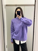 极简COS风标准版马海毛混纺紫色针织衫纯色23秋季通勤女毛衣