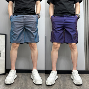 休闲外穿夏日炫彩蓝紫色，沙滩裤网红青年，运动短裤男士直筒宽松中裤