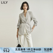 lily2024春女装气质设计感腰带复古纯色，通勤款休闲西装外套女