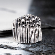 白木黑冰原创设计手工银饰，虚无的世界925银，骷髅戒指男朋克食指女
