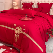 高档简约全棉结婚四件套大红色床单，被套纯棉婚庆床上用品婚房喜被