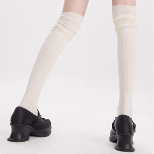 留洋美学丨白色高筒过膝堆堆袜，长筒袜长靴袜子女，春秋季护膝大腿袜