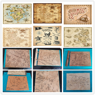复古儿童摄影羊皮卷藏宝图航海海盗线路图古代地图羊皮卷影视道具