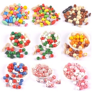七彩木珠糖果色圆形diy散珠儿童，手工串珠材料，饰品配件50颗包