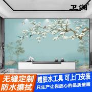 新中式3d立体花鸟墙布客厅电视背景墙壁纸，卧室壁画2024年墙纸