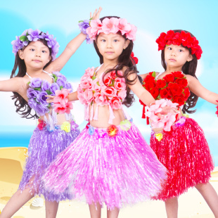 夏威夷草裙儿童表演区裙子衣服海草舞幼儿园演出服装女孩套装材料