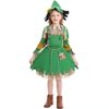 万圣节儿童服装 绿色假两件女童木偶连衣裙 含花带补丁稻草娃娃服