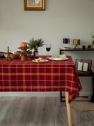 英伦红色格子布艺桌布，餐桌布长方形，茶几台布西餐厅咖啡馆桌布定制