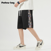 ProteusBoy短裤男夏季男士重磅刺绣小熊直筒宽松休闲五分中裤