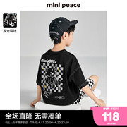 minipeace太平鸟童装男童小熊短袖T恤夏装潮流棋盘格宽松纯棉