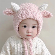 动物耳朵帽子儿童毛线帽秋冬宝宝，帽女童男童针织保暖护耳帽挡风帽
