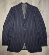 大杨创世帅气蓝色条纹羊毛，套装男士商务西服套装绅士商务洋服
