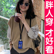 大码针织马甲背心女宽松坎肩，套头圆领毛衣，毛线马夹无袖上衣胖mm秋