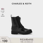 CHARLES＆KEITH秋冬女鞋CK1-90580123女士压纹系带中跟马丁靴女靴
