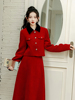 秋冬季女装洋气红色毛呢套装，裙两件套千金时髦外套搭配半身裙
