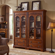 美式实木书柜大容量收纳展示柜书房落地储物柜组合靠墙书橱