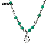 GUUKA潮牌绿色圆珠项链男女同款小众设计高级感火焰吊坠项链百搭