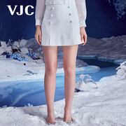 VJC/威杰思秋冬女装法式小香提花短裙名媛气质开叉半身裙