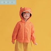 明智合禾原创设计童装亲子装恐龙衬衫男童女童，桔色上衣长袖外套