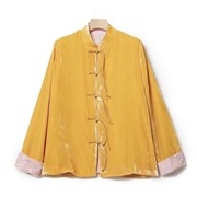 黄色真丝丝绒新中式唐装，中国风衬衫外套，减龄气质上衣2024春季
