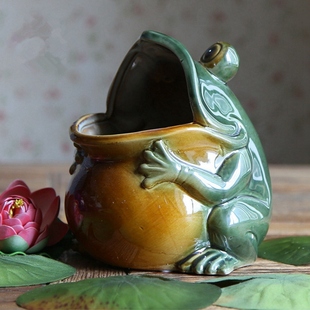 创意陶瓷青蛙收纳罐可爱茶几垃圾桶欧式工艺品摆件花瓶家居装饰品