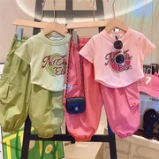 女童夏装套装儿童工装套装韩版女宝宝夏季字母休闲两件套夏装