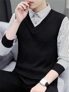 假两件长袖衬衫领毛衣，男春秋冬季韩版潮流加绒加厚保暖针织打底衫