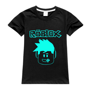 男孩纯棉短袖T恤ROBLOX荧光字母LOGO圆领卡通夏季中大童装