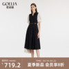 歌莉娅通勤短袖连衣裙女2024夏季衬衫，领气质小黑裙1c4c4k510