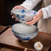 景德镇釉下彩陶瓷手工复古创意个性家用沙拉碗米饭碗日式大碗