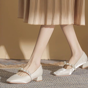 秋季白色婚鞋新娘鞋女低跟玛丽珍鞋伴娘鞋粗跟单鞋3cm高跟鞋
